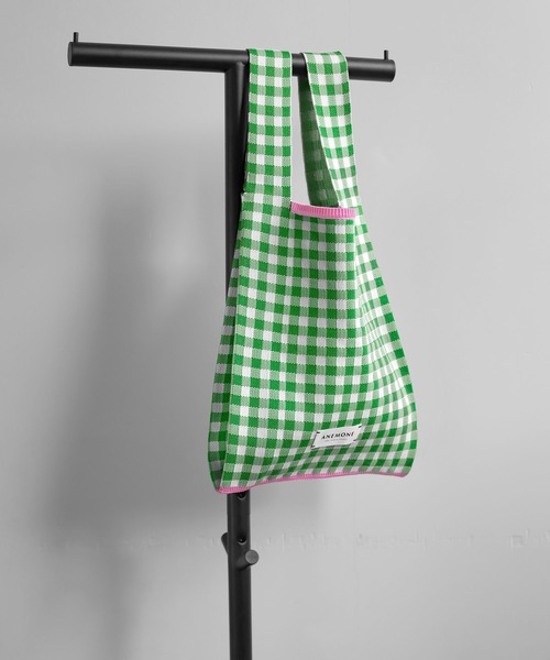 ANEMONE（アネモネ）の「ギンガムチェックニットバッグ（トートバッグ・レディース・レッド/グリーン/オレンジ/クリアブルー/ブラック・FREE）」の2枚目の写真