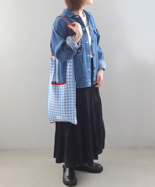 ANEMONE（アネモネ）の「ギンガムチェックニットバッグ（トートバッグ・レディース・レッド/グリーン/オレンジ/クリアブルー/ブラック・FREE）」の3枚目の写真