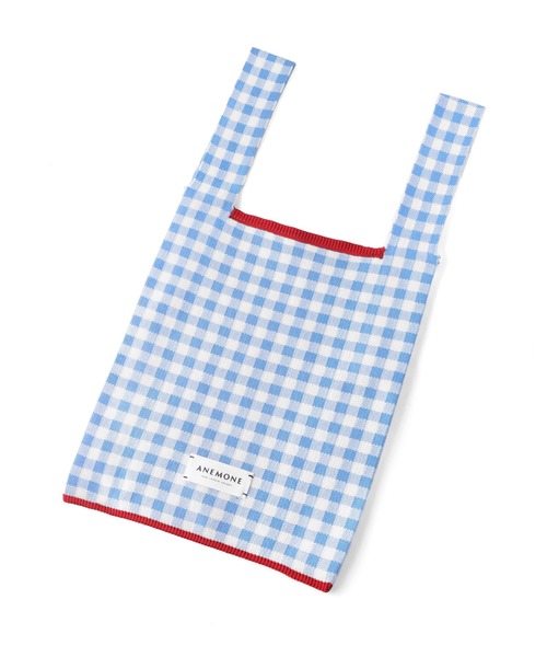 ANEMONE（アネモネ）の「ギンガムチェックニットバッグ（トートバッグ・レディース・レッド/グリーン/オレンジ/クリアブルー/ブラック・FREE）」の6枚目の写真