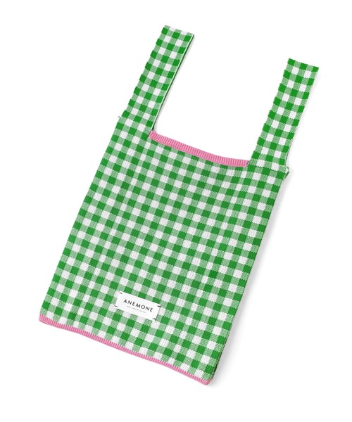 ANEMONE（アネモネ）の「ギンガムチェックニットバッグ（トートバッグ・レディース・レッド/グリーン/オレンジ/クリアブルー/ブラック・FREE）」の7枚目の写真