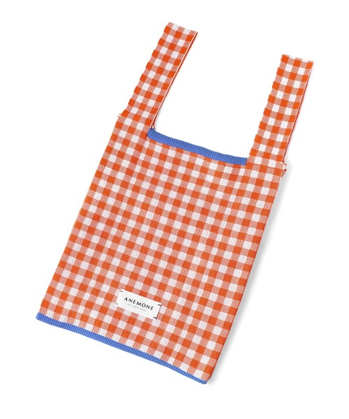 ANEMONE（アネモネ）の「ギンガムチェックニットバッグ（トートバッグ・レディース・レッド/グリーン/オレンジ/クリアブルー/ブラック・FREE）」の8枚目の写真