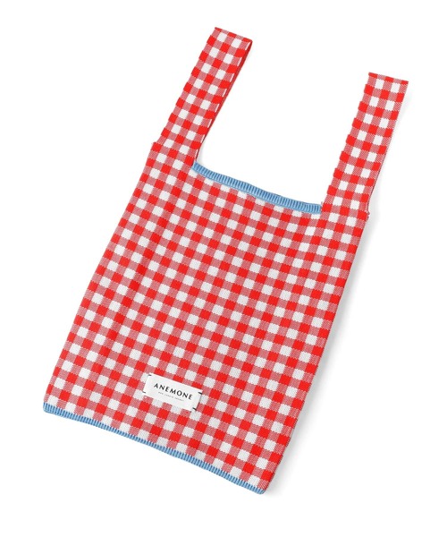 ANEMONE（アネモネ）の「ギンガムチェックニットバッグ（トートバッグ・レディース・レッド/グリーン/オレンジ/クリアブルー/ブラック・FREE）」の9枚目の写真