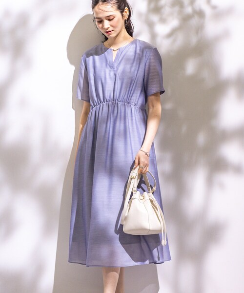 【新品タグ付】INDIVI 洗えるハイウエストエアリーワンピース LL セール】【洗える／エアリー】ハイウエストワンピース