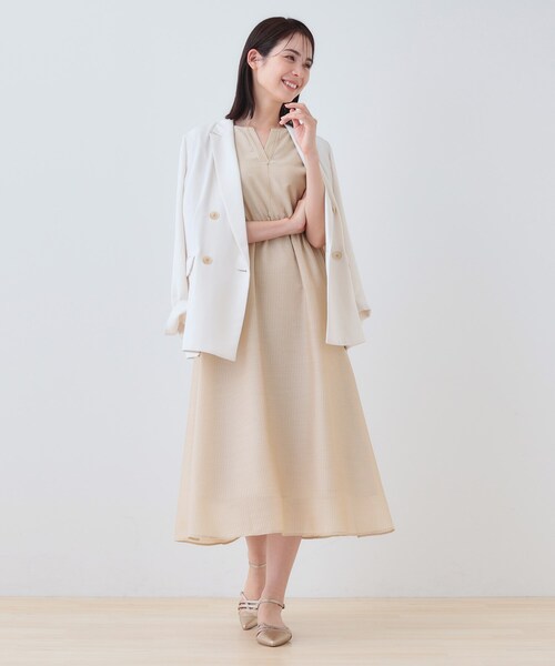 INDIVI ハイウエストワンピース　今期 セール】【洗える／エアリー】ハイウエストワンピース