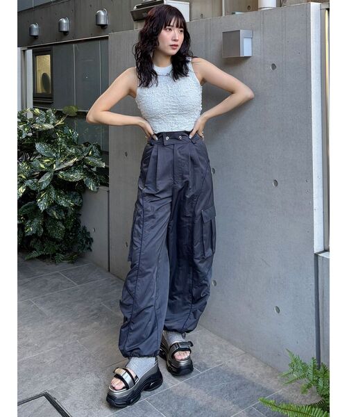 MURUA(ムルーア) シャーリングカーゴパンツ ブラック MURUA パンツ シャーリングカーゴパンツ「セットアップ着用可