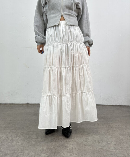 WHO'S WHO gallery（フーズフーギャラリー）の「ギャザーロングスカート（スカート・レディース・ブラック/ホワイト/ネイビー・FREE）」の14枚目の写真