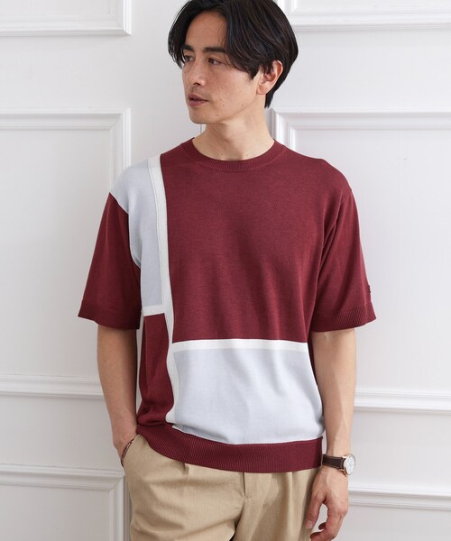 TAKEO KIKUCHI（タケオキクチ）の「カラーブロッキング プルオーバー ニット（ニット/セーター・メンズ・ライトグレー系4/グリーン系5/レッド系/ブラウン系5・01/02/03/04）」の4枚目の写真