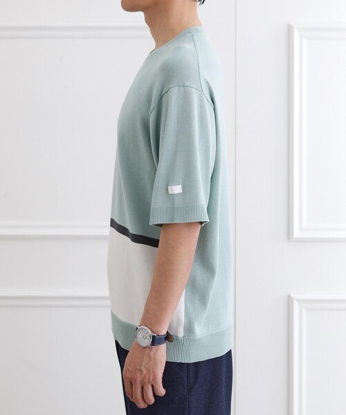 TAKEO KIKUCHI（タケオキクチ）の「カラーブロッキング プルオーバー ニット（ニット/セーター・メンズ・ライトグレー系4/グリーン系5/レッド系/ブラウン系5・01/02/03/04）」の22枚目の写真