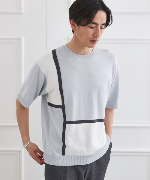 TAKEO KIKUCHI（タケオキクチ）の「カラーブロッキング プルオーバー ニット（ニット/セーター・メンズ・ライトグレー系4/グリーン系5/レッド系/ブラウン系5・01/02/03/04）」の16枚目の写真