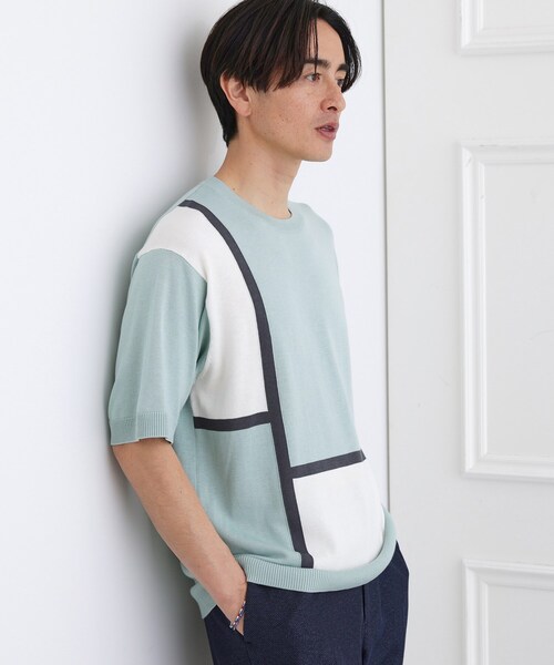 TAKEO KIKUCHI（タケオキクチ）の「カラーブロッキング プルオーバー ニット（ニット/セーター・メンズ・ライトグレー系4/グリーン系5/レッド系/ブラウン系5・01/02/03/04）」の13枚目の写真