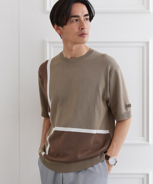 TAKEO KIKUCHI（タケオキクチ）の「カラーブロッキング プルオーバー ニット（ニット/セーター・メンズ・ライトグレー系4/グリーン系5/レッド系/ブラウン系5・01/02/03/04）」の10枚目の写真