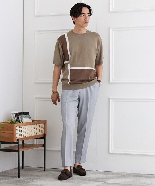 TAKEO KIKUCHI（タケオキクチ）の「カラーブロッキング プルオーバー ニット（ニット/セーター・メンズ・ライトグレー系4/グリーン系5/レッド系/ブラウン系5・01/02/03/04）」の9枚目の写真