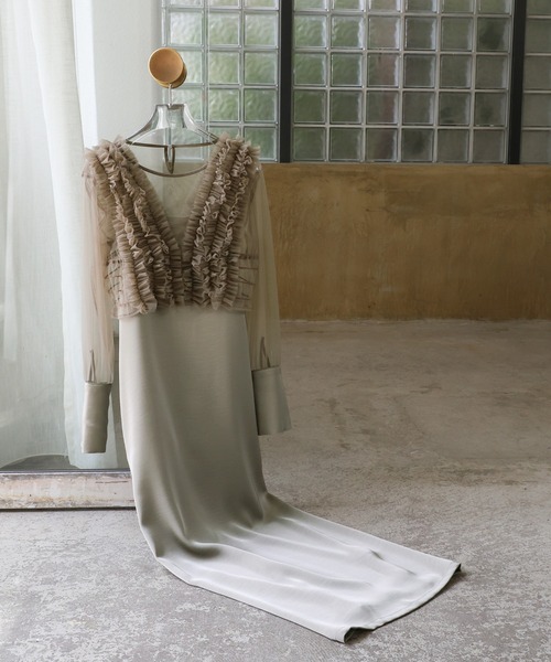 オケージョン/結婚式】フリルトップスサテンキャミワンピースセット