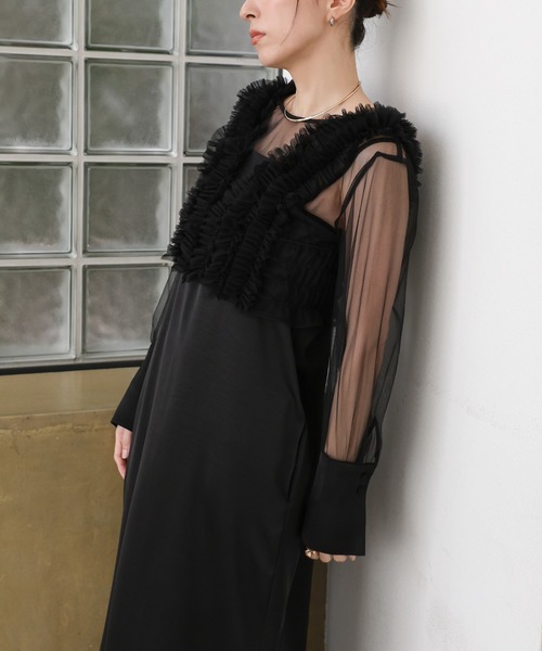 select MOCA(セレクトモカ)の「【オケージョン/結婚式】フリルトップスサテンキャミワンピースセット(ドレス・レディース・グレイッシュベージュ/ブラック・MEDIUM/LARGE)」の21枚目の写真