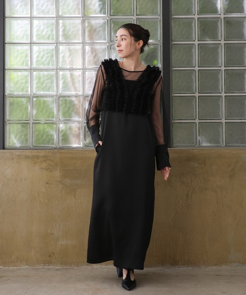 オケージョン/結婚式】フリルトップスサテンキャミワンピースセット