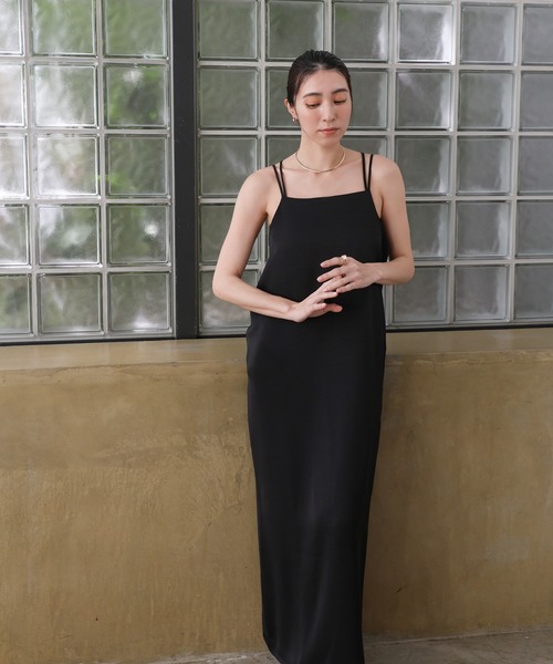 ★期間限定セール中★【2点セット】サテンキャミドレス レイヤードキャミ ティアードラッフルサテンキャミワンピース