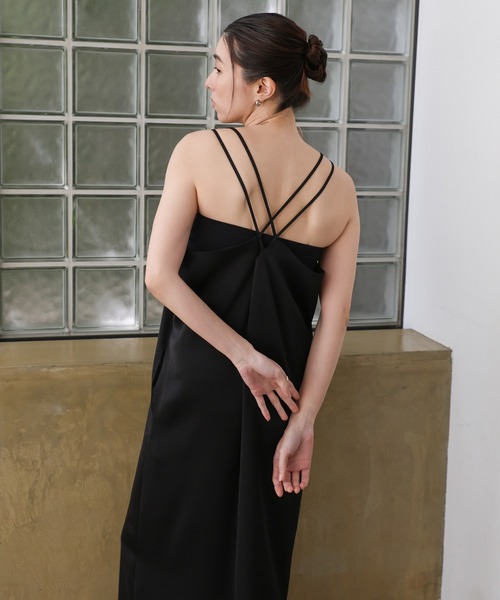 オケージョン/結婚式】フリルトップスサテンキャミワンピースセット