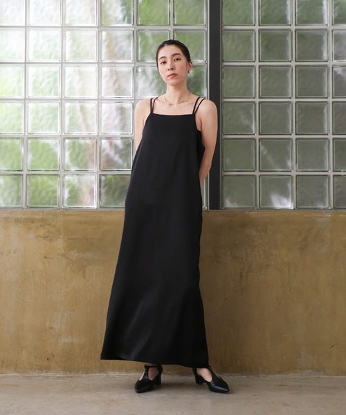 オケージョン/結婚式】フリルトップスサテンキャミワンピースセット