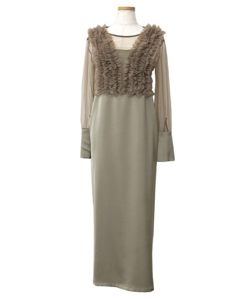 オケージョン/結婚式】フリルトップスサテンキャミワンピースセット