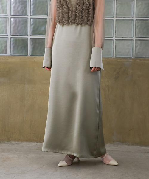 select MOCA(セレクトモカ)の「【オケージョン/結婚式】フリルトップスサテンキャミワンピースセット(ドレス・レディース・グレイッシュベージュ/ブラック・MEDIUM/LARGE)」の7枚目の写真