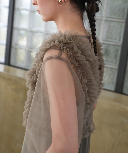 オケージョン/結婚式】フリルトップスサテンキャミワンピースセット