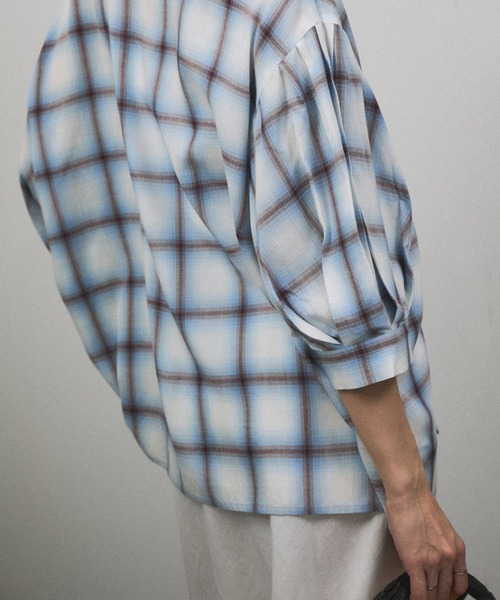 セール】オンブレチェック ボリュームスリーブブラウス（シャツ  