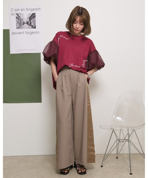 palm RICHE(ポームリシュ)の「シアーバルーン半袖Tシャツ ロゴプリント&パールデザイン(Tシャツ/カットソー・レディース・レッド/オフホワイト/ブラック・M)」の14枚目の写真
