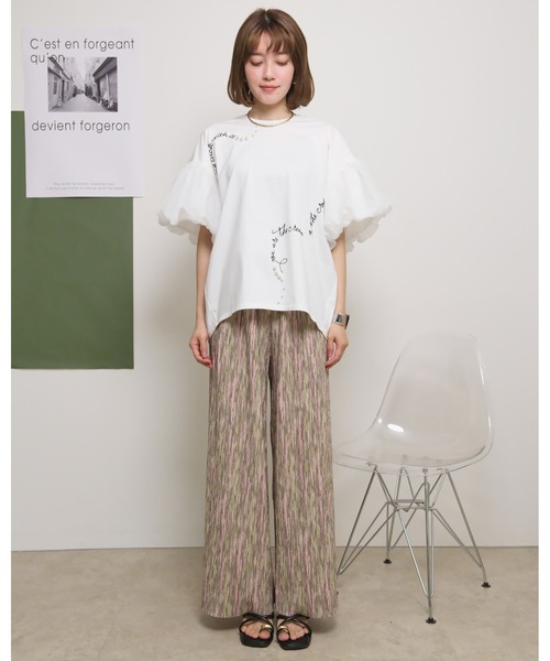 palm RICHE(ポームリシュ)の「シアーバルーン半袖Tシャツ ロゴプリント&パールデザイン(Tシャツ/カットソー・レディース・レッド/オフホワイト/ブラック・M)」の17枚目の写真