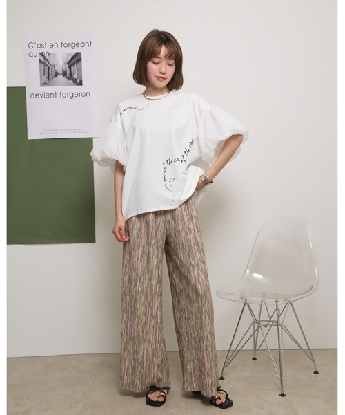 palm RICHE(ポームリシュ)の「シアーバルーン半袖Tシャツ ロゴプリント&パールデザイン(Tシャツ/カットソー・レディース・レッド/オフホワイト/ブラック・M)」の4枚目の写真