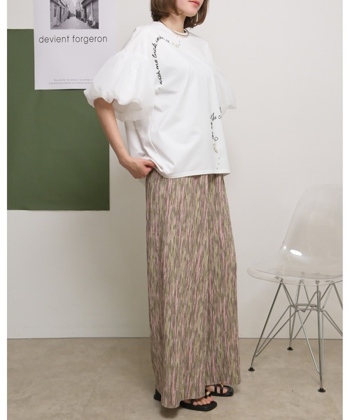 palm RICHE(ポームリシュ)の「シアーバルーン半袖Tシャツ ロゴプリント&パールデザイン(Tシャツ/カットソー・レディース・レッド/オフホワイト/ブラック・M)」の16枚目の写真
