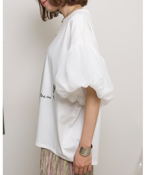 palm RICHE(ポームリシュ)の「シアーバルーン半袖Tシャツ ロゴプリント&パールデザイン(Tシャツ/カットソー・レディース・レッド/オフホワイト/ブラック・M)」の20枚目の写真