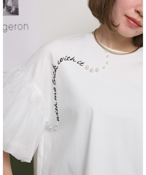 palm RICHE(ポームリシュ)の「シアーバルーン半袖Tシャツ ロゴプリント&パールデザイン(Tシャツ/カットソー・レディース・レッド/オフホワイト/ブラック・M)」の22枚目の写真
