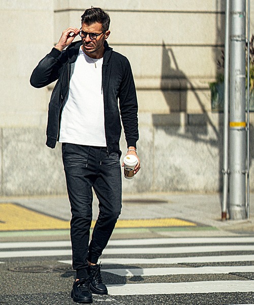 SOMEDIFF（サムディフ）の「カットデニムセットアップ メンズ フルジップパーカー ジョガーパンツ スウェット デニム 上下セット 春服 冬服（セットアップ・メンズ・ブラック/ブルー/インディゴブルー・M/L/XL/XXL）」の10枚目の写真