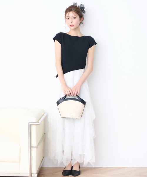 ラッフルスカートニットドッキングワンピ（ワンピース）｜CELFORD