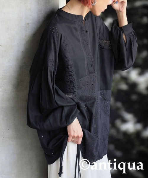 antiqua(アンティカ)の「レースドッキングシャツ(シャツ/ブラウス・レディース・オフホワイト/ブラック・フリー)」の9枚目の写真