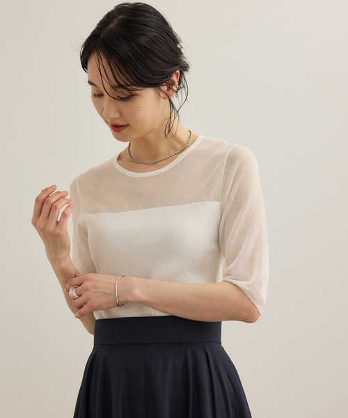 ROPE'(ロペ)の「シアーリブニット/洗える(ニット/セーター・レディース・ホワイト/ピンク/ブラック・FREE)」の2枚目の写真