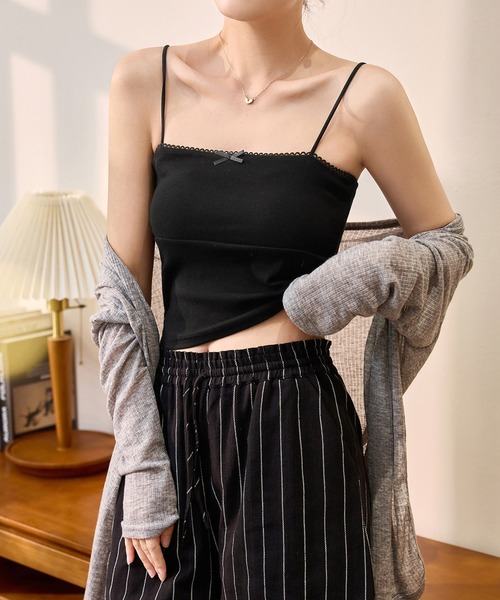 Lace Ladies(レースレディース)の「ソリッドカラー リボン ベーシック カップ付き キャミソール(キャミソール・レディース・ホワイト/ブラック/グレー・FREE)」の8枚目の写真
