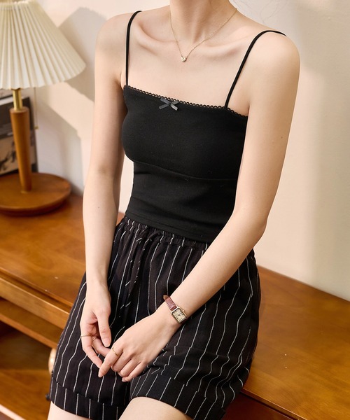 Lace Ladies(レースレディース)の「ソリッドカラー リボン ベーシック カップ付き キャミソール(キャミソール・レディース・ホワイト/ブラック/グレー・FREE)」の9枚目の写真