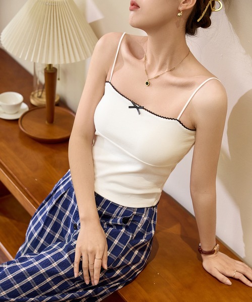 Lace Ladies(レースレディース)の「ソリッドカラー リボン ベーシック カップ付き キャミソール(キャミソール・レディース・ホワイト/ブラック/グレー・FREE)」の12枚目の写真