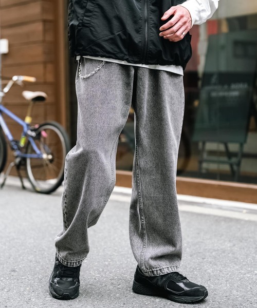 カーブシルエット ルーズ デニム 韓国 ストリート ルーズ cra124 KOREA コリア レディース デニム カーゴパンツ ワイドルーズ