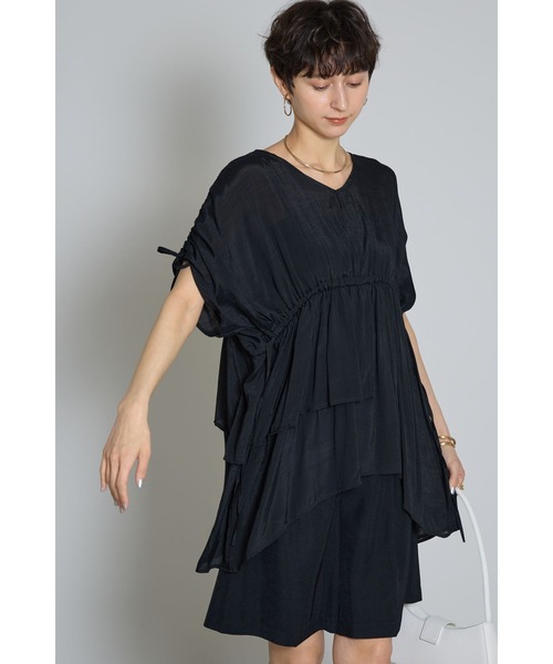 AD2006 archive OLD フリルブラウスドッキングポロシャツ 00s AMBIDEX Store △○80satin frill puff ブラウス(F OFF WHITE