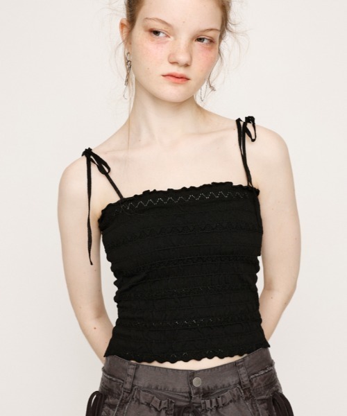 セール】SHIRRING RIBBON CAMI シャーリング リボン キャミ 夏服