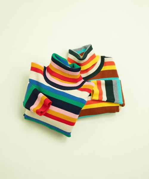 CHILD WOMAN（チャイルドウーマン）の「もちもちマルチボーダー リブタートル（ニット/セーター・レディース・ブラウン/ネイビー・FREE）」の2枚目の写真