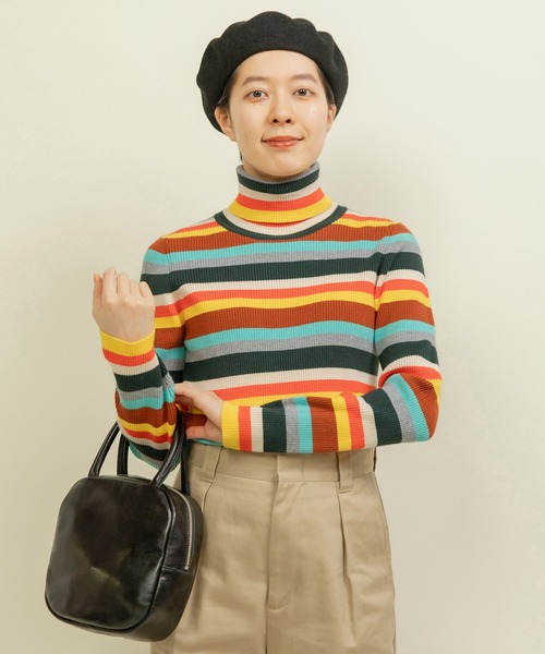 CHILD WOMAN（チャイルドウーマン）の「もちもちマルチボーダー リブタートル（ニット/セーター・レディース・ブラウン/ネイビー・FREE）」の17枚目の写真