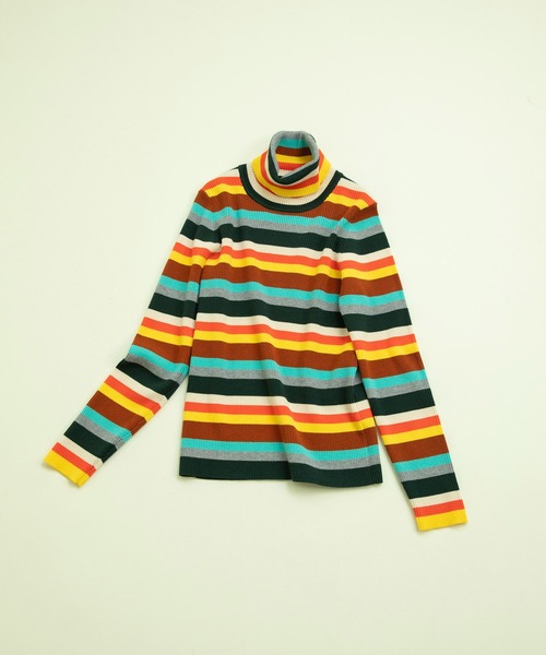 Dot & Stripes CHILD WOMAN タートルネックニット もちもちマルチボーダー リブタートル（ニット/セーター
