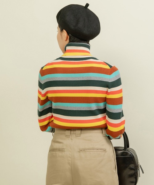 CHILD WOMAN（チャイルドウーマン）の「もちもちマルチボーダー リブタートル（ニット/セーター・レディース・ブラウン/ネイビー・FREE）」の16枚目の写真