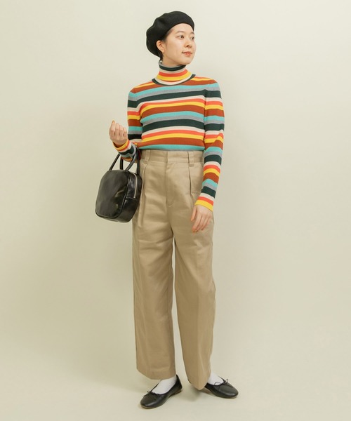 CHILD WOMAN（チャイルドウーマン）の「もちもちマルチボーダー リブタートル（ニット/セーター・レディース・ブラウン/ネイビー・FREE）」の18枚目の写真