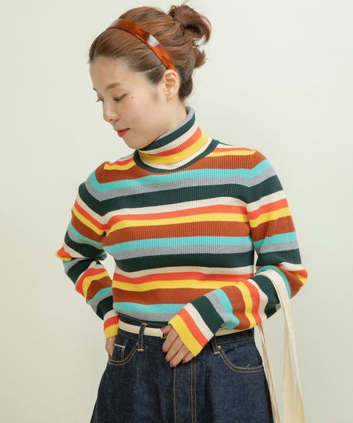 Dot & Stripes CHILD WOMAN タートルネックニット もちもちマルチボーダー リブタートル（ニット/セーター