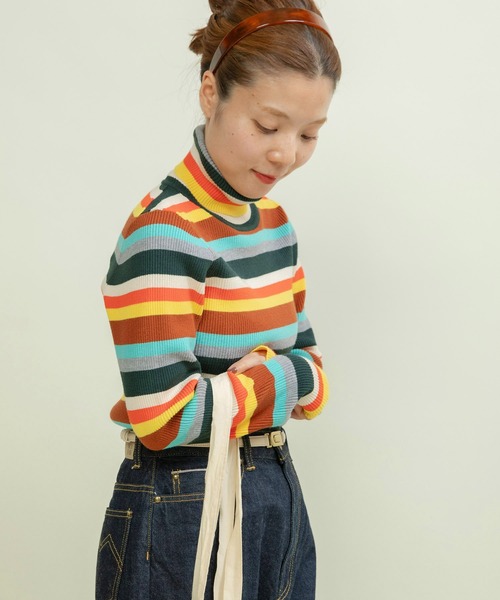 CHILD WOMAN（チャイルドウーマン）の「もちもちマルチボーダー リブタートル（ニット/セーター・レディース・ブラウン/ネイビー・FREE）」の5枚目の写真