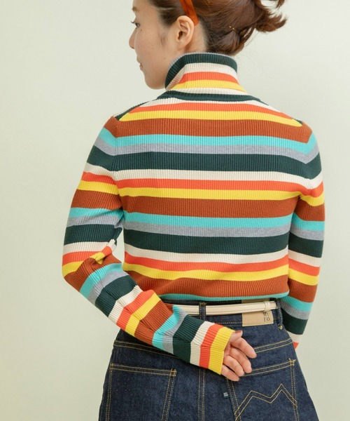 CHILD WOMAN（チャイルドウーマン）の「もちもちマルチボーダー リブタートル（ニット/セーター・レディース・ブラウン/ネイビー・FREE）」の6枚目の写真